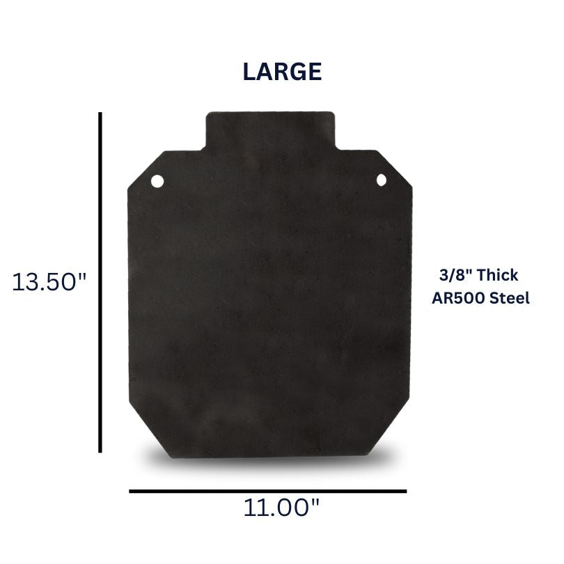 Image of a large, flat, black rectangular AR500 steel target made from 3/8