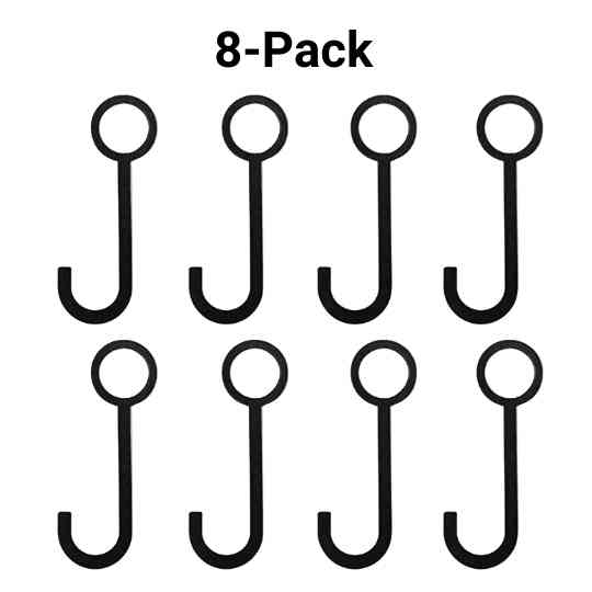 An 8-pack of black Extra Hooks for Hang 'N Hook Kit by Yankee Thunder is shown against a white background. Each AR550 hook has a circular loop on one end and a curved hook on the other. The text 